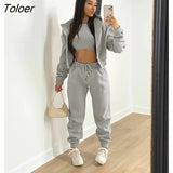 Winter Thick Warm Fleece 3 Piece Set Tank Top Jacket and Pants Long Sleeve Coat Haren pants Tracksuit Sports