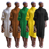 Toloer New Women's Casual Turtleneck Slit Knit Dress-Outfit