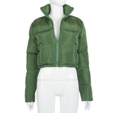 Sisterlinda Faux PU Leather Y2K Bubble Puffer Winter Warm Jacket Women Coats Long Sleeve Outerwear Zipper Casual Slim