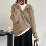 Women's Zipper Collar Drawstring Hoodie Sweater Loose Knitwear Fall/Winter 2022