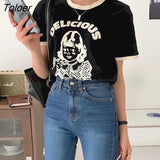 Womens T Shirt Korea Retro Blue Contrast Color Collar T Shirt Doll Girl Printed Cotton Short Sleeve Tshirt Trend 2022 Summer
