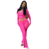 Toloer Style New Zip Long Sleeve Hooded Top High Waist Horn Trousers Fashion Two-Piece Suit Girl-Outfit