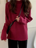 Tops 2022 Women Autumn Winter Loose Solid Color Round Neck Women's Sweater Pullover Bottoming Top Oversized