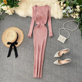 Women's Autumn And Winter 2025 New Korean Version Of Simple Solid Color Long Sleeves Tight Waist Thin Knit Long
