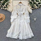 Dress Woman's Spring 2025 New French Elegant Embroidered Lantern Sleeves Waist Single Buckle Large Swing