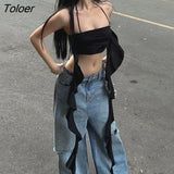 Sexy 3D Flowers Women Camis Sleeveless Backless Multi-Ways Bandage Slim Crop Tops Female Black Vest
