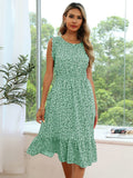 Party Printing Boho Dress Women Flying Sleeve O-Neck Floral A-Line Ladies Dresses Summer 2022 Elegant Long Dress Royal Blue Robe