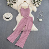 Summer Sexy Striped 2Pcs Set Elegant Single Breasted Strap Camis Tops + High Waist Pants Casual Two Pieces Suits Female New