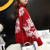 Red Christmas half high collar sweater for women loose and thickened new style student pullover in autumn and