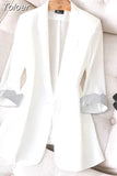 Women's Casual Design 3/4 Sleeve Outerwear Single Button Elegant Streetwear All-match Summer Autumn Thin