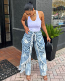 Women's High-Waist Jeans New Women's Fashion Personality Folding