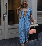 Women's Loose Denim Jumpsuit Women's Sexy Deep V Hole Wide Leg Jump