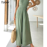 Spring Summer Single Shoulder Suspender Jumpsuit Boho Fashion Casual Holiday Beach Women Clothing Solid Sexy