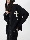 Y2k Grunge Sweater Cardigan Women Korean Streetwear Autumn Loose Black Goth Long Sleeve Top Button Knitted Sweater