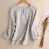 Spring And Summer Seven-Sleeved Cotton Shirt Women's New Collared Shirt Loose Women's Solid Color