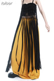 Patchwork Fringe Dress For Women O Neck Sleeveless Hollow Out Straight Sexy Dresses Female 2023 Summer Fashion