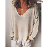 V-neck Pullover Cotton Solid Color Long Sleeve Women's