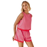 Toloer Spring And Summer 2024 Comfortable Casual Solid Color Sleeveless Shorts Set