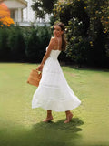 New Women's Bohemian Sling Dress Lace Splicing Big