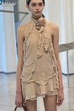 Floral Applique Ruffle Dresses for Womens Summer 2023 High Fashion Y2k Fairycore Asymmetrical Short Dress