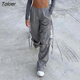 Wide Leg Baggy Sewn Pocket Streetwear Women Low Rise Pants White Hip Hop Trousers Techwear