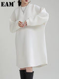 Women White Big Size Shaped Long Dress New Round Neck Long Sleeve Loose Fit Fashion Tide Spring Autumn 2023