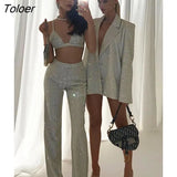 Turn-down Collar Sequins Women Blazer Sets Silver Long Sleeve Tops Casual Pants Women Spring Loose Fashion