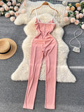 Fashion Women's Jumpsuit Sexy Spaghetti Strap V-neck Sleeveless Backless Slim Bodycon Long Rompers Casual