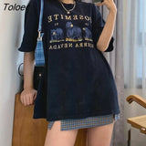 Bear Embroidery Tee Tops Oversized Vintage Style Woman Tshirts Harajuku Teens Girls Kawaii Clothes New Summer Large 2XL