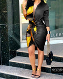 V-neck Lace-up Solid Color Long Sleeve