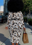 Plus Size Leopard Print Long Bodycon Dress with Full