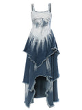 Fashion Women's Dress Slim Strapless Sleeveless Waist A-line Navy Gradient Irregular Burrs Dresses Summer 2023 New