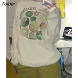 Y2K Preppy Style Graphics Print Sweatshirt Simple Long Sleeve Casual White Pullovers Streetwear Cute Loose