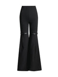Toloer Horn Trousers 2024 Spring / Summer New High Waist Show Thin Design Sense Belt Splicing Solid Color Slim All-Match Pants-Outfit