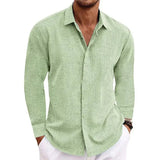 Men's Linen Long-Sleeved T-Shirt Loose Sweatshirt Solid Long-Sleeved Cotton Shirt Men's Large Size Men's