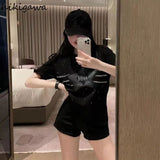 Ropa Mujer White Tshirts Oversized Tops O-neck Short Sleeve Diamond Casual Tees Summer Y2k T Shirt Fashion Korean