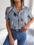 Spring And Summer Temperament Suit Collar Feather Loose Short-Sleeved Shirt Women's