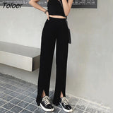 Pants Women Solid Elegant Simple Femme OL Fashion All-macth Sexy Slit Lady Trousers Slim Chic Ulzzang Summer 2XL New