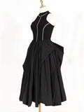 Fashion Women's Dress Round Neck Metal Chian Open Line Waist Spliced A-line Mid-calf Tank Dresses Summer 2023 New