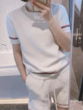 Summer Women's Tracksuit Knitted 2 Piece Sets Short Sleeve Pullover Sweater And Shorts Ladies Casual Matching Sets