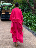 Casual Solid Loose Dress For Women Round Neck Half Sleeve Patchwork Ruffle Trim Midi Dresses Female 2023 Summer Clothing