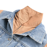 Casual Denim Patch Ruched Long Sleeve Padded