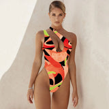 One Piece Swimsuit 2021 Swimwear Women Print One Shoulder Bodysuit Push Up Monokini Brazilian Bathing Suit Summer