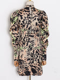 TWOTWINSTYLE Leopard Dress For Women Turtleneck Puff Long Sleeve High Waist Ruched Print Dresses Female 2022 Autumn Fashion