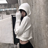 Deeptown Knitted White Sweater Women Vintage Crop Tops Long Sleeve Button Up Cardigan Korean 2021 Autumn Gothic Punk