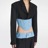 Toloer New Fashion Long-Sleeved Suit Jacket Splicing Jeans Waist To Show Thin After The Zipper Suit Jacket-Outfit