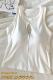 Women Hollow Out Tank Tops With Bra Pad O-Neck Y2K Crop Tops Sexy Off Shoulder Tank Tops For Women Streetwear