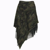 High Elastic Waist Army Green Mesh Irregulal Long Half-body Skirt Women Fashion Tide New Spring Autumn 2023