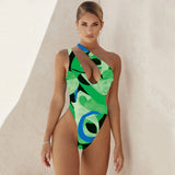 One Piece Swimsuit 2021 Swimwear Women Print One Shoulder Bodysuit Push Up Monokini Brazilian Bathing Suit Summer