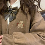 Deeptown Japan Style Kawaii Bear Sweater Cute Cardigan Embroidery Vintage Knitwear Korean Winter 2021 Casual Long Sleeve